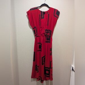 Women's Red Geometric Pattern Casual Dress (L)